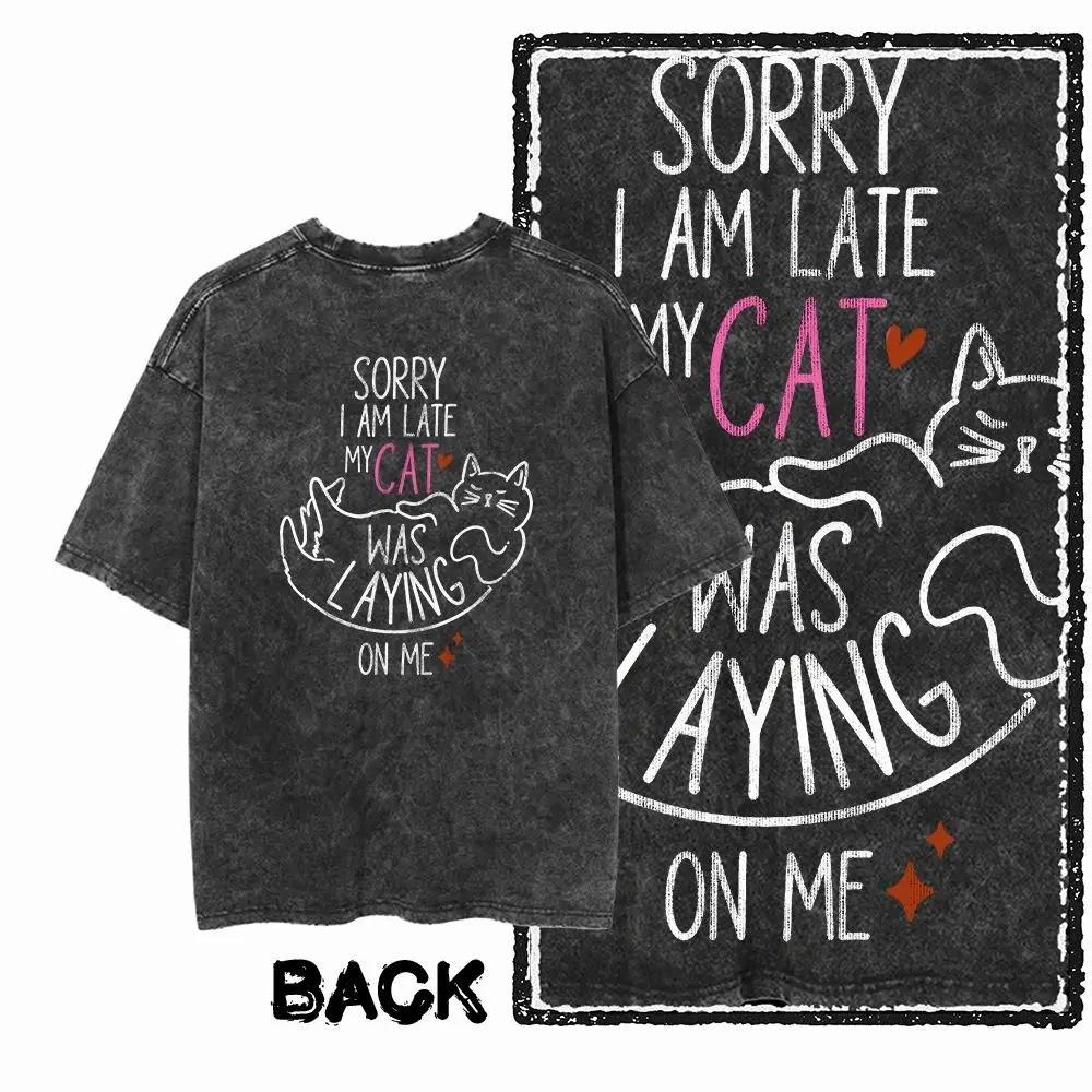Coolmind DB Cat Printed Cotton Acid Washed Exclusive Graphic Unisex T Shirt Cool Streetwear Men Tshirts Big Size Tee for Men S