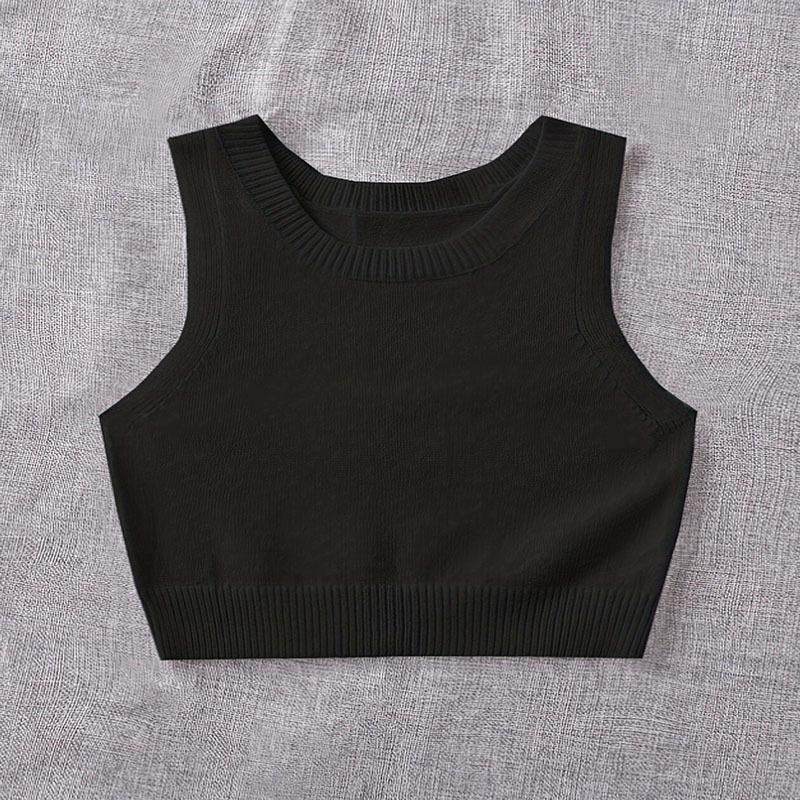 GMXIA Spring and Summer Micro Elastic Short Sleeveless Women's Top Solid Color Round Neck Basic Knitted Vest for Women