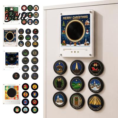 Compact Audio Collection Device Programmable Vinyl Record Player Fridge Magnet with 9 NFC Music Records Retro Aesthetic Magnetic Personalized
