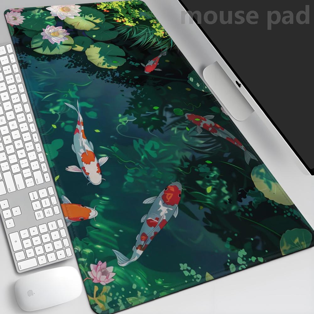 Koi Fish Mousepad Japanese Desk Mat XL boho nature mouse pad xxl extra large gaming deskmat anime aesthetics multiple sizes mats