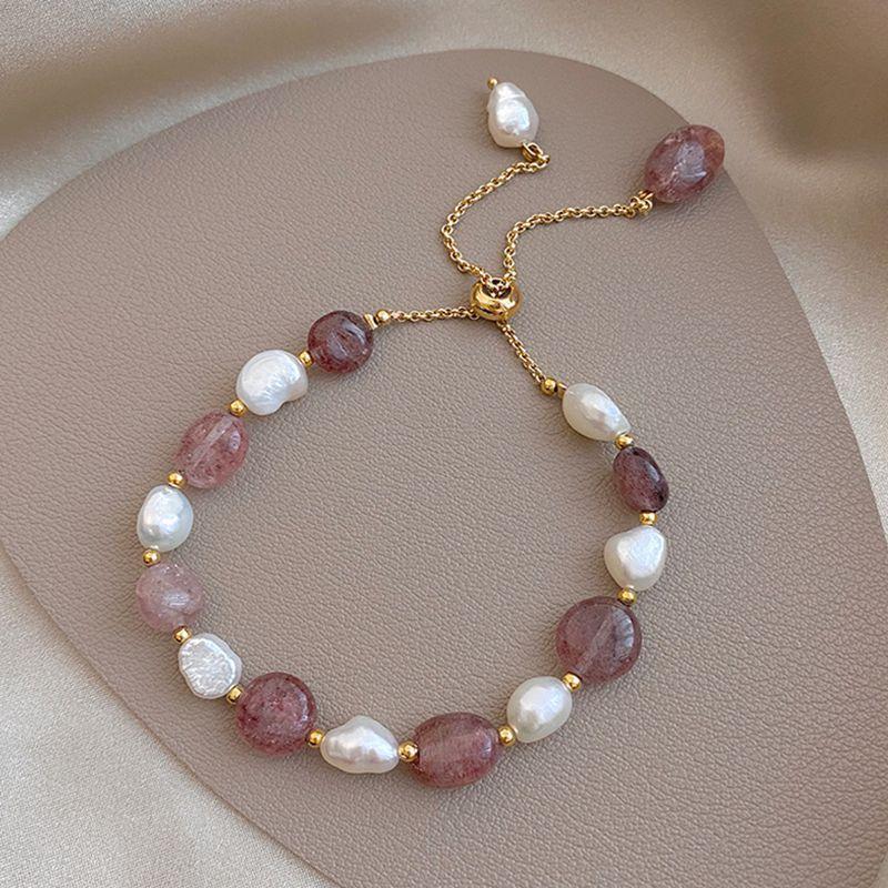 True Gold Electroplated Irregular-shaped Strawberry Crystal Bracelet To Attract Love Charms Freshwater Pearls Fashionable Jewelry Crystal