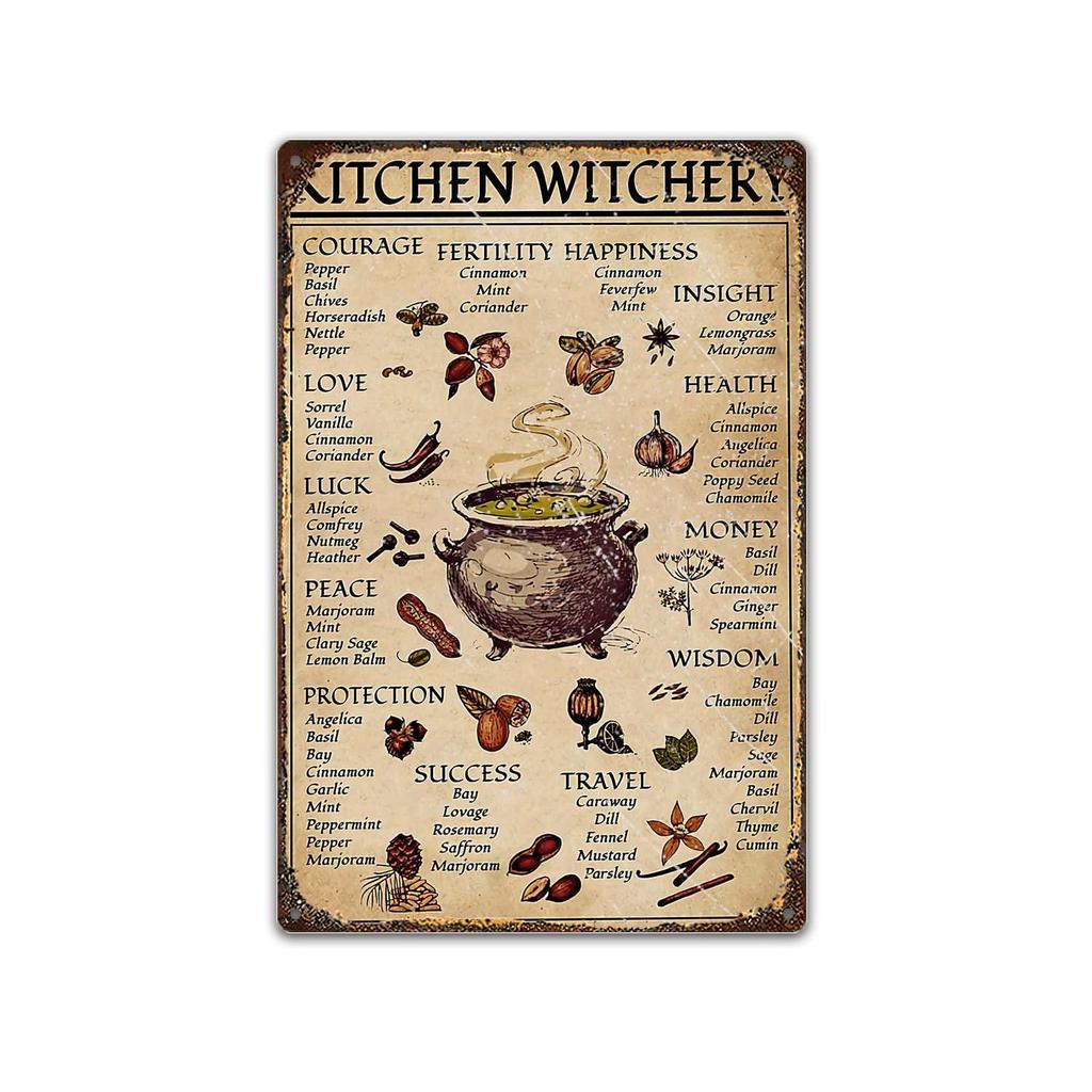 Kitchen Witchery PosterVintage Poster Metal Tin Sign Retro Poster Vintage Metal Sign Sign for Bar Home Coffee Wall Decor(x