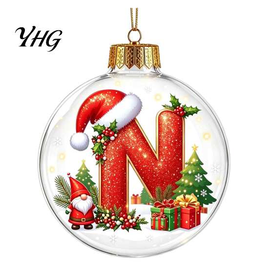 Xmas Wall Hanging Ornaments 26?Letter Acrylic Christmas Ball Ornament, 3D Crystal Style Alphabet Tree Decorations Pendant, Home Party Holiday
