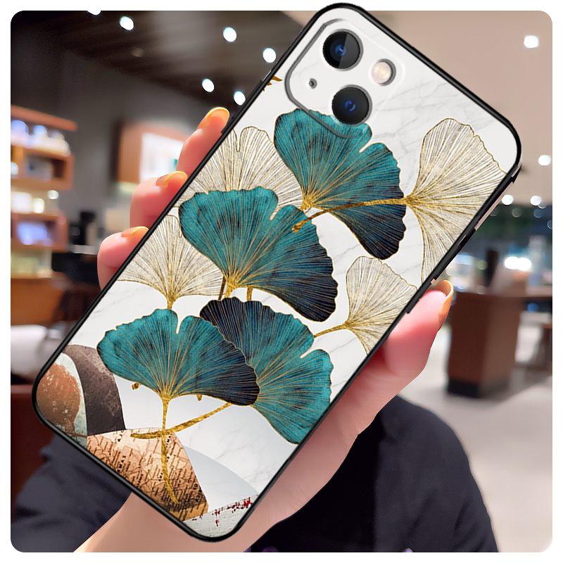 Luxury Ginkgo Leaf Case For iPhone 17 Pro Max 15 14 13 11 12 16 Pro Max mini 15 16 Plus 16e 17 Air Phone Cover