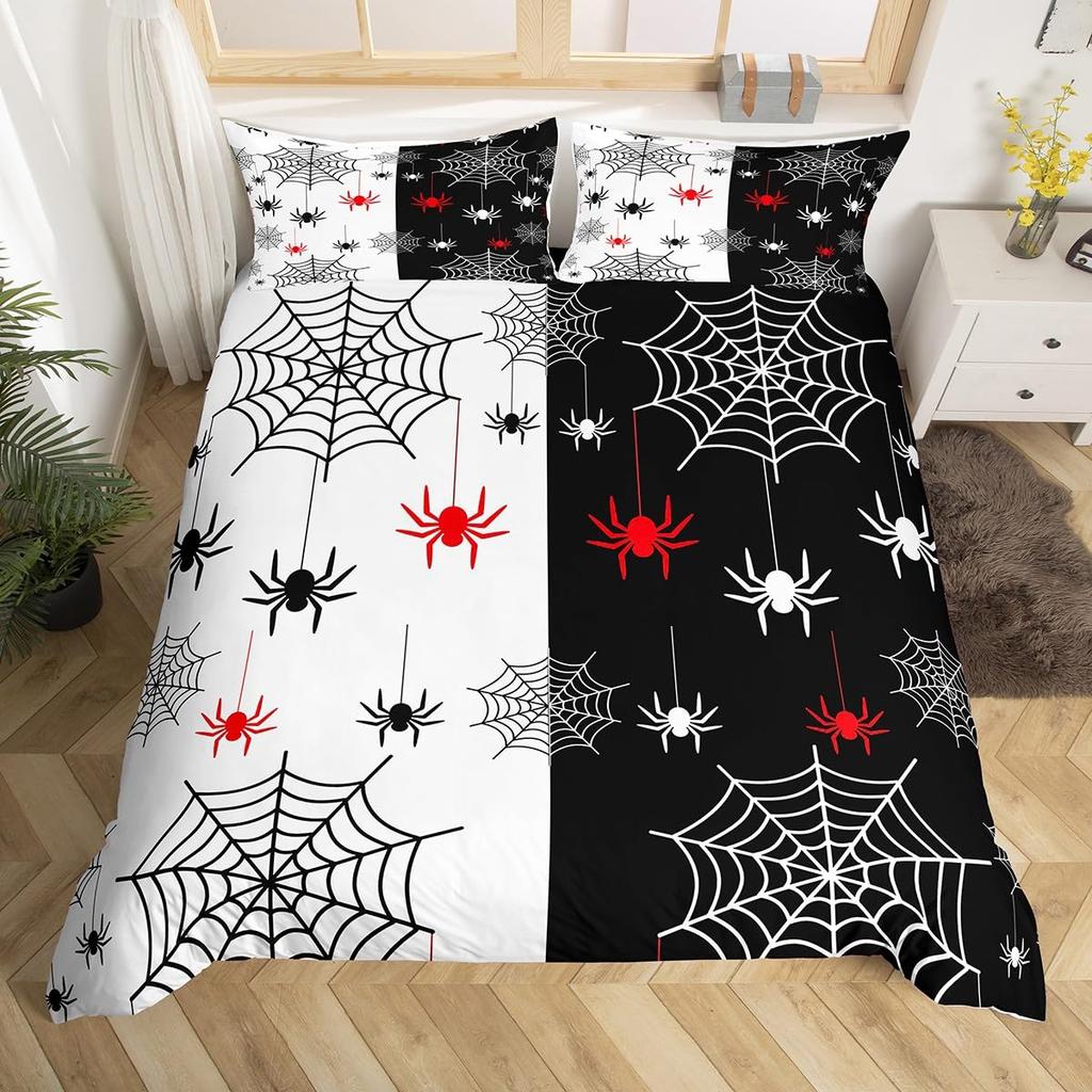 Cartoon Purple Bat Gothic Duvet Cover Halloween Bats Bedding Set Star Quilt Cover Spooky Dark Shadows Silhouette Halloween Decor
