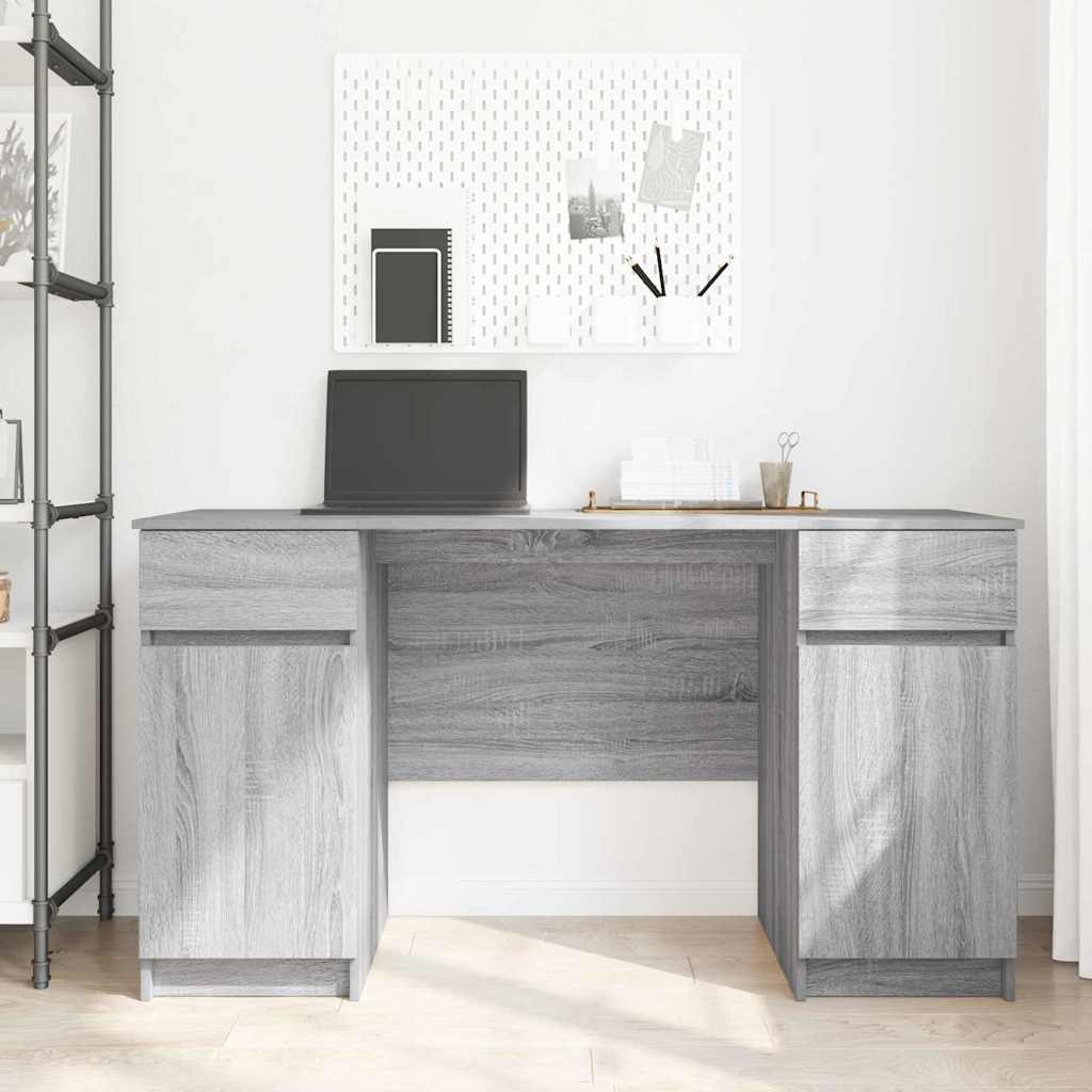 Desk with Door Grey Sonoma 140 x 49 x 76 cm Engineered Wood