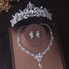 Luxury Silver Color Crystal Water Drop Bridal Jewelry Sets Rhinestone Tiaras Crown Necklace Earrings Wedding Dubai Jewelry Set