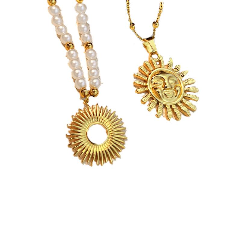 Stainless Steel Necklace Paired With Sunflower Pearl Collarbone Chain, Suitable For Daily Wear
