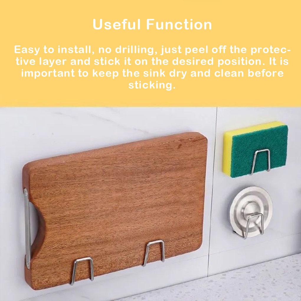 5 Pieces Sponges Racks Stainless Steel Self Adhesive Hook Drill-Free Multifunctional Drain Drying Rack Bathroom Countertop