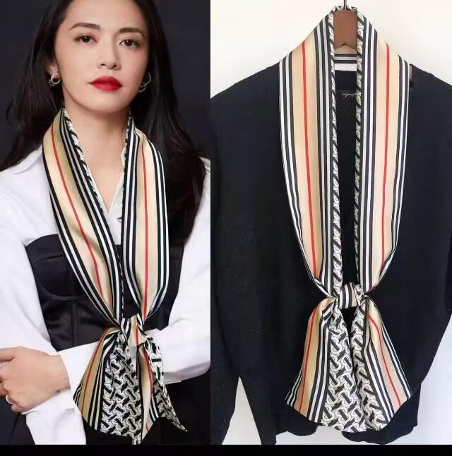 Fresh Polka Dot Print Silk Scarf Women'S Chiffon Satin Double Layer Neck Scarf Bag Handle Bow Tie Hair Band Fashion Accessory