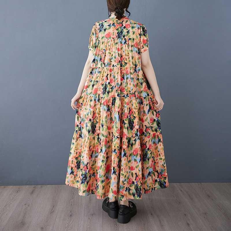 2025 Summer New Women Loose Large Size Fashion Printing Slim Long Big Swing Skirt
