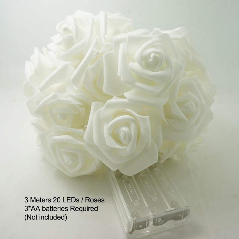6M 40LED Rose Flower String Lights Battery Operated Foam Rose Fairy Garland Light for Home Bedroom Wedding Valentine's Day