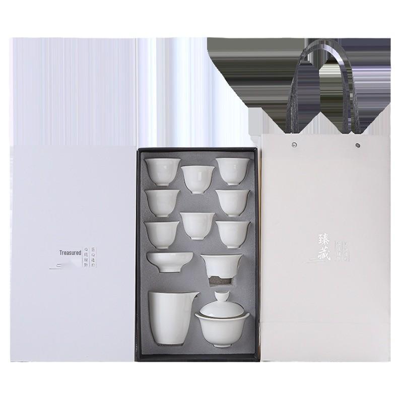 Jade White Porcelain Gongfu Tea Set: Elegant Gift for Anniversaries and Business Events