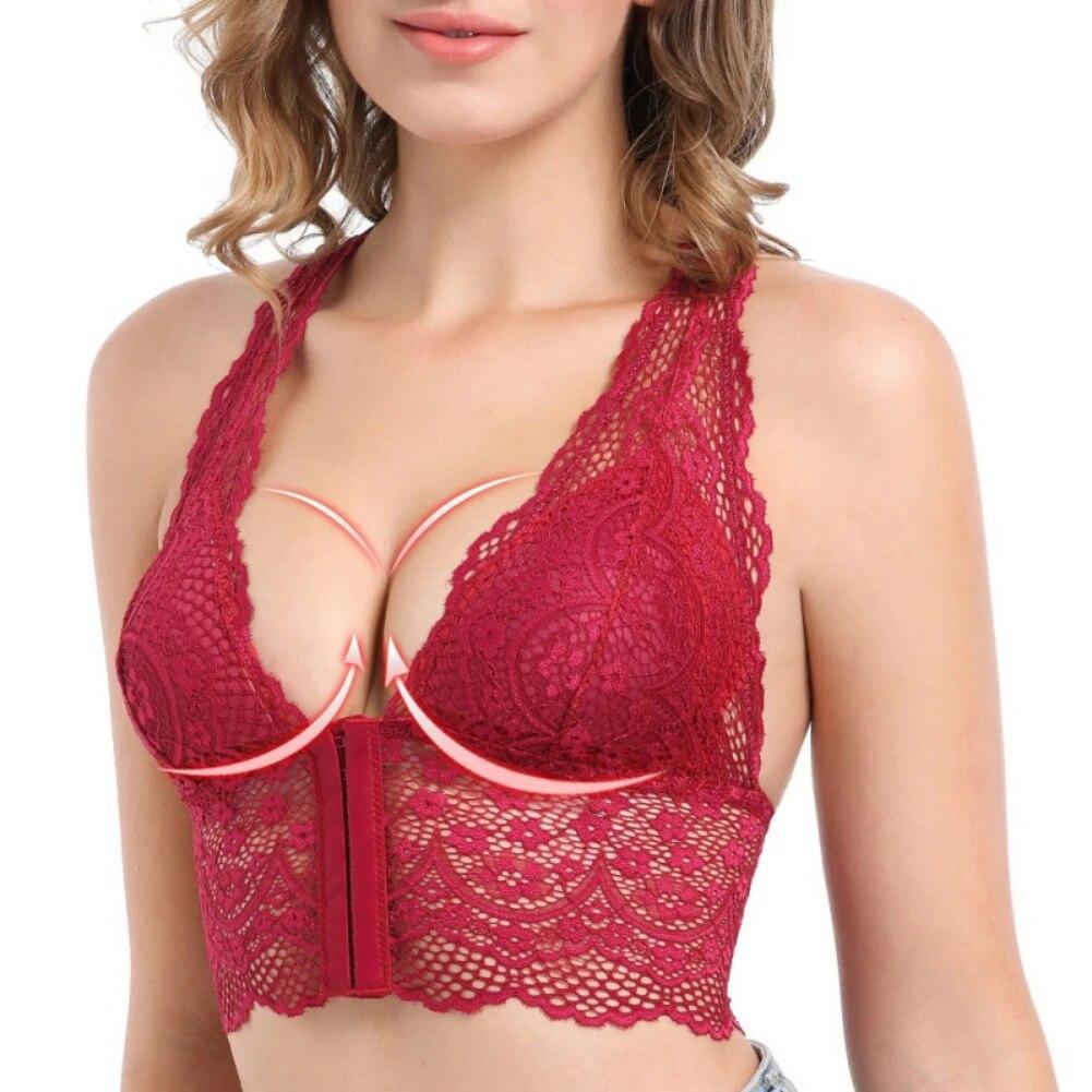 Women's Comfort Bra Front Buckle Seamless Vest Lace Bra Beauty Back Large Size Underwear Adjustable Sports Breathable Bra