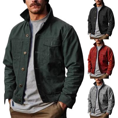 Herren Winter Mehrknopf Mehrfach-Taschen Einfarbig Retro Klassische Jacke