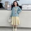 Strickpullover & Rock Set für Mädchen Herbst 2025 - Zweiteiler im koreanischen Stil für große Kinder.