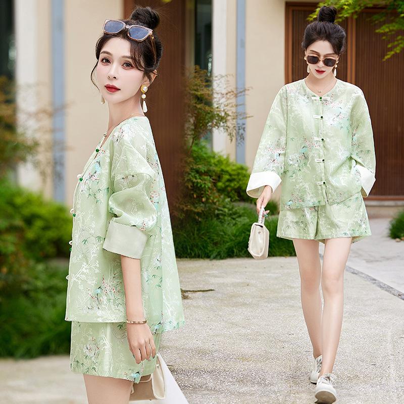 Women's Summer Style Chinese National Sunshine Shorts Two-Piece Set Slimming Anti-Uv Set