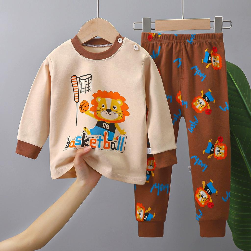 Cotton Children Pajamas Sets Unisex Soft Comfort Warm Cute Cartoon Printed Suitable Boys Girls Perfect for Autumn Winter Warmth