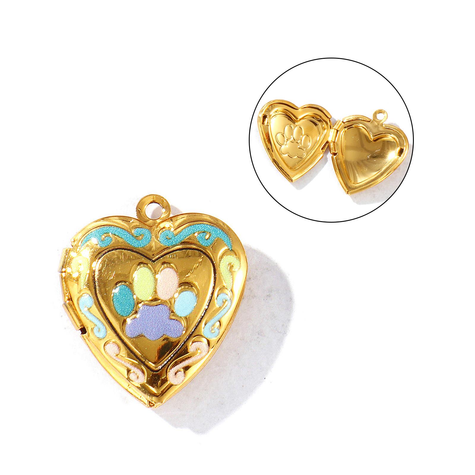

1 Piece 304 Stainless Steel Pet Memorial Can Open Picture Photo Locket Frame Pendants 18K Gold Plated Enamel Charms DIY Necklace