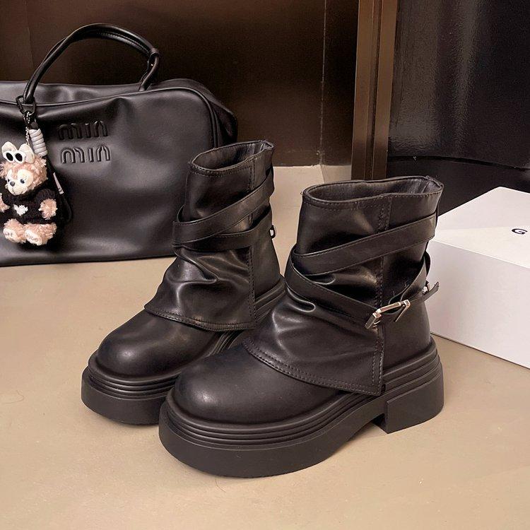 

Hanyu thick-soled Martin boots women s 2025 autumn women s British style retro short boots small man height-increasing and thin locomotive boots 35