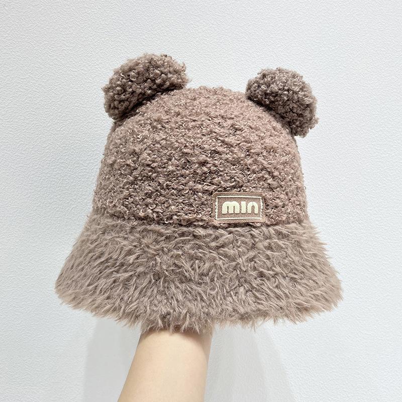 Women's Plush Hat Winter Warm Fisherman Hat Versatile Cute Little Bear Basin Hat