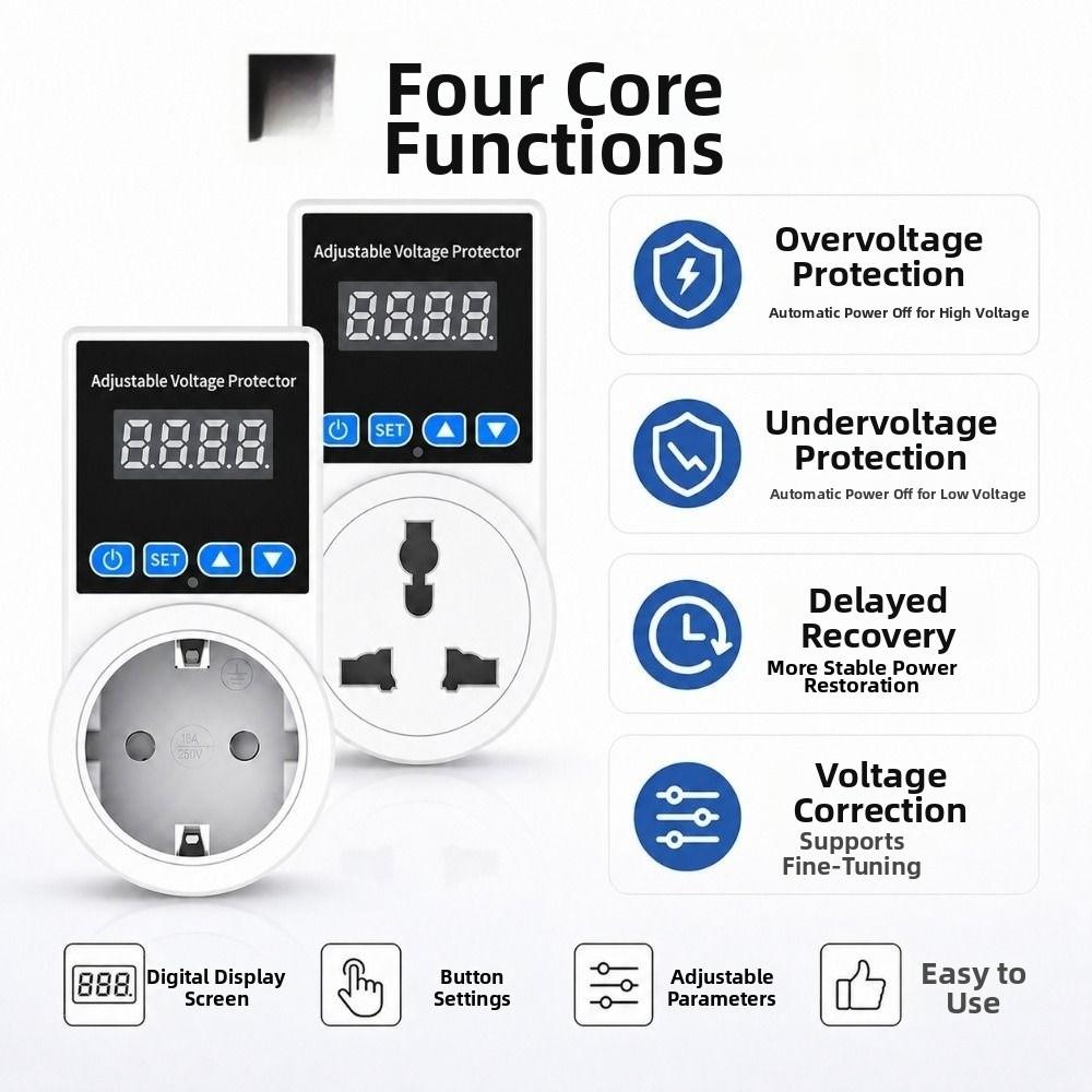 EU/UK Plug Automatic Voltage Protector Socket Over-Voltage Protection Controller Refrigerator