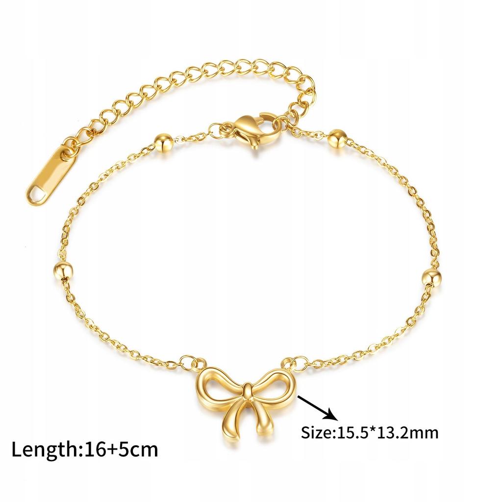 Women's Set Gold Necklace Bracelet Bows Elegant Gift