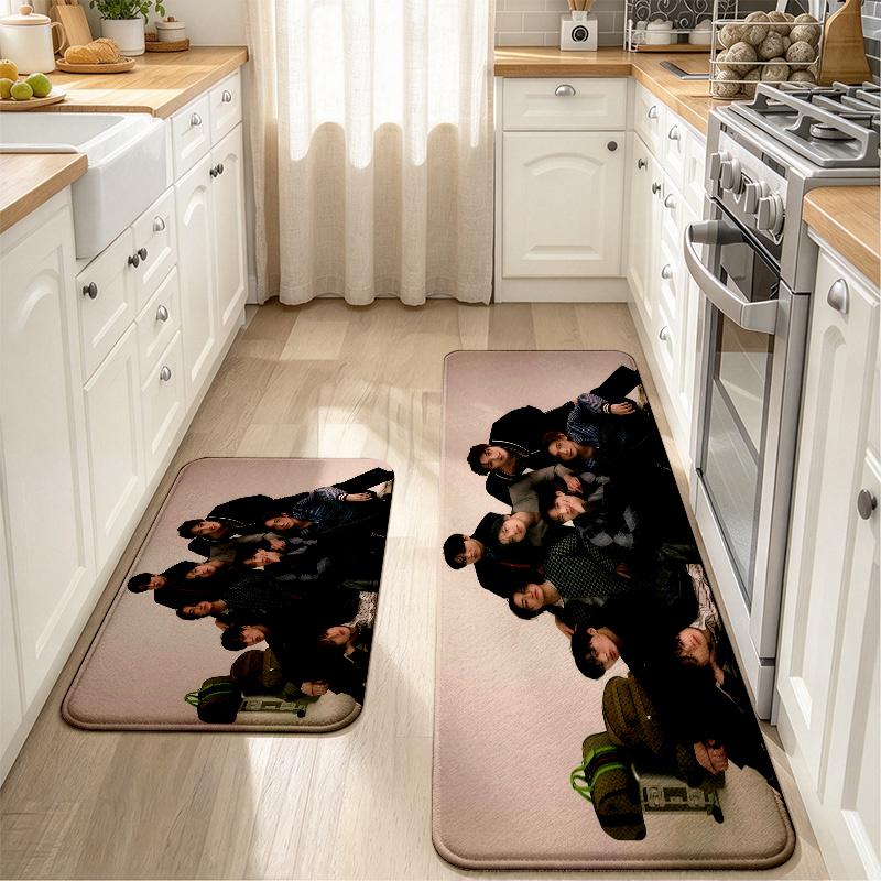 ATEEZ Print Flannel Kitchen Mat Christmas Soft Area Rug Non Slip Floor Carpet Home Decoration