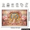 2D Plane 15th Birthday Celebration Banner Background - Retro Golden Number "15" Combined with Pink Balloons zyc