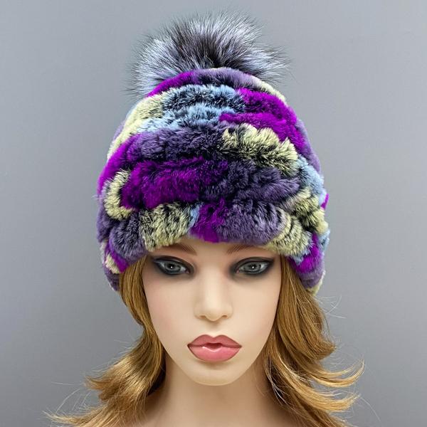 Căciulă Tricotată cu Pompom pentru Femei Iarnă Caldă Blană Naturală de Iepure Rex Vulpe Pompom Cranii Fete Căciuli Groase Colorate