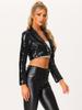 Allegra K Women's Halloween Costume Crop Jacket/Blazer, Long Sleeves, Luminous Sequins, Open Collar, Metallic Effect, Black, Size S