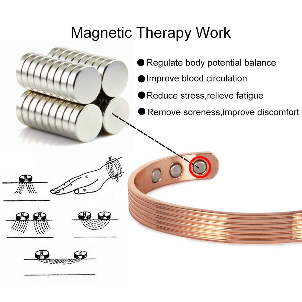 Vinterly Pure Copper Bracelets Magnetic Therapy Arthritis Stripe Adjustable High Magnets Open Cuff 8mm Bangles Resizable Jewelry