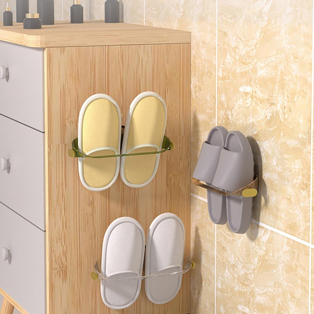 Slippers Wall Holder Flip Flops Organizer Wall-mounted Slippers Organizer with Shoelace Hook Anti-slip Waterproof for Bathroom
