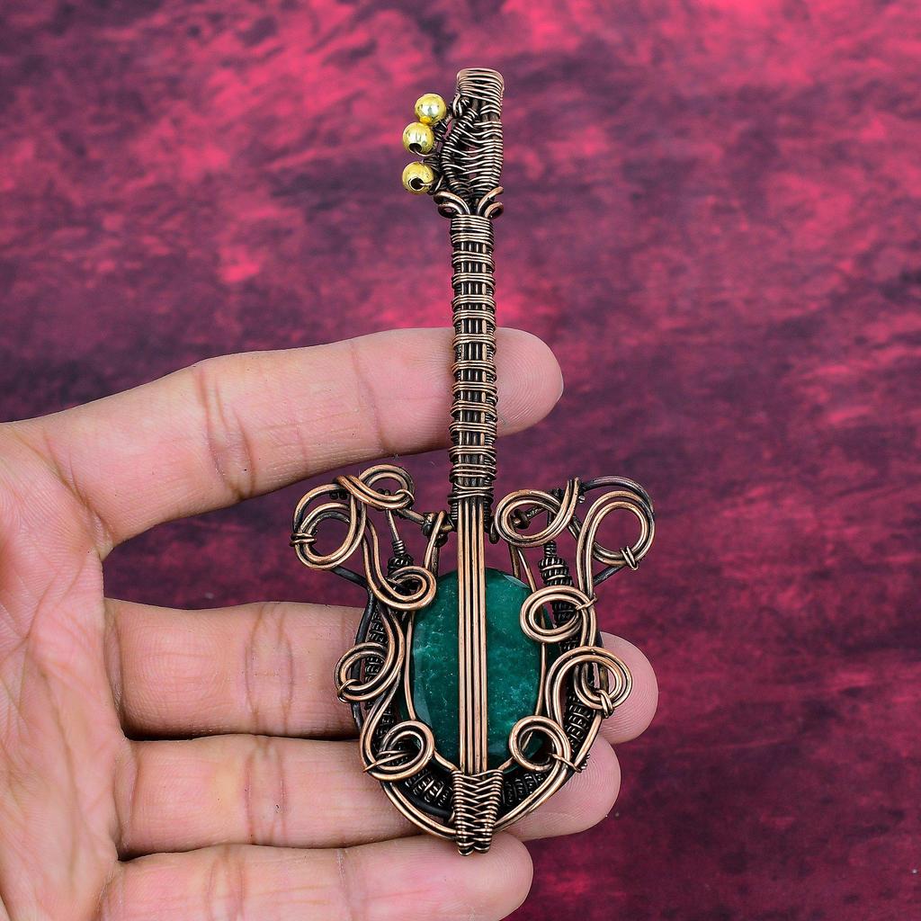 Faceted Zambian Emerald Pendant Copper Wire Wrapped Pendant Dainty Guitar Jewelry