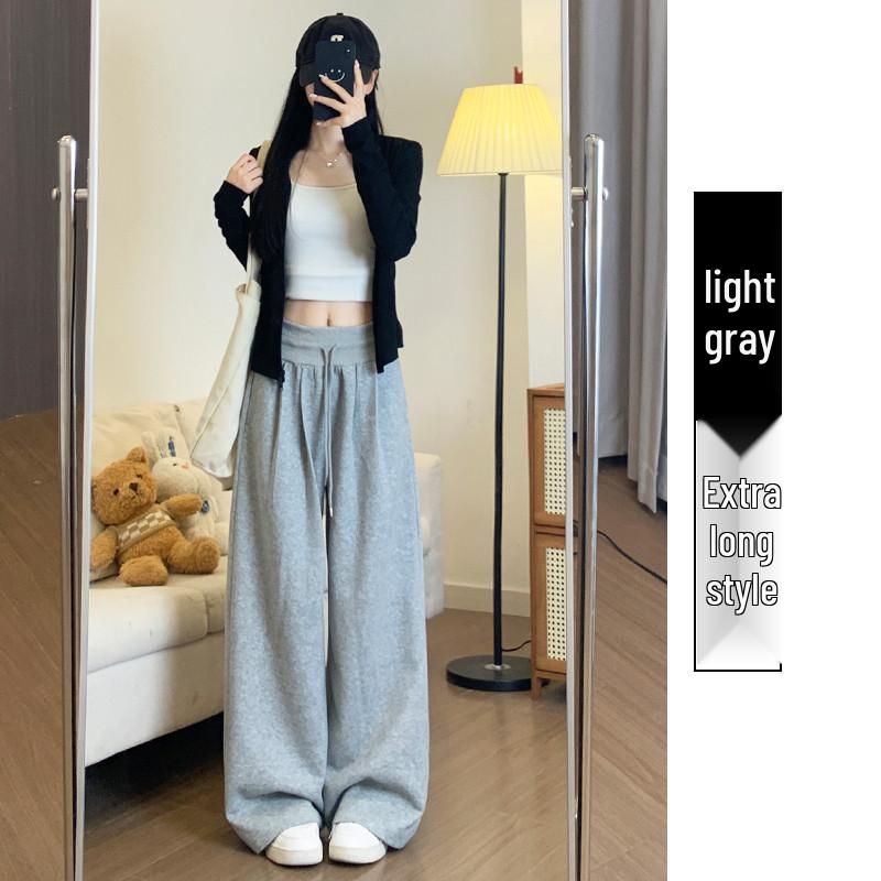 Women's Plus Velvet High-Waisted Wide-Leg Pants - Autumn/Winter Thickened Curve Drape Casual Wear