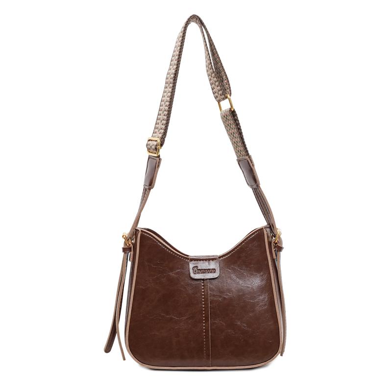 Vintage Zachte Leren Crossbody Tas Dames Hobo Schoudertas met Geweven Brede Band voor Dagelijkse Woon-werkverkeer Werk Winkelen en Reizen