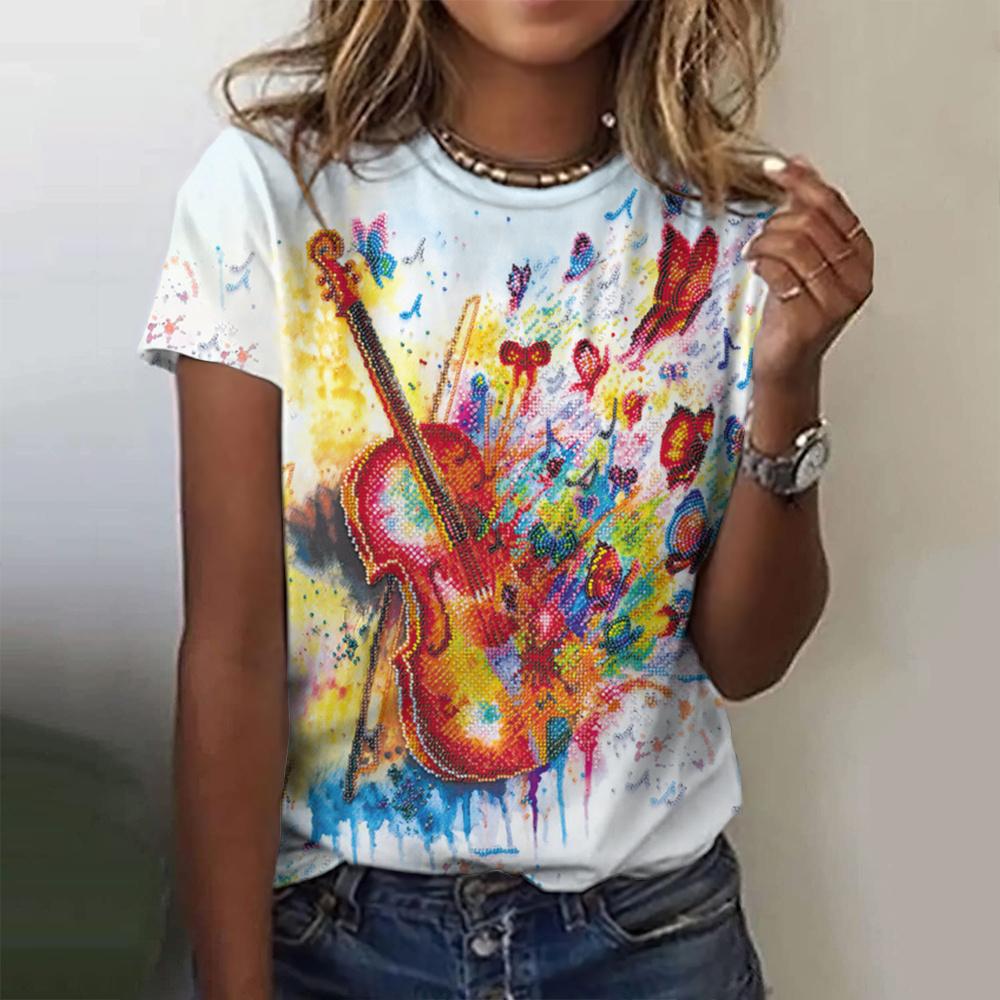 Women's Oversize T-Shirt 3d T-Shirt With Guitars Print Summrt O-Neck Short Sleeve Tops Rock Tee Streetwear Y2k Female Clothing