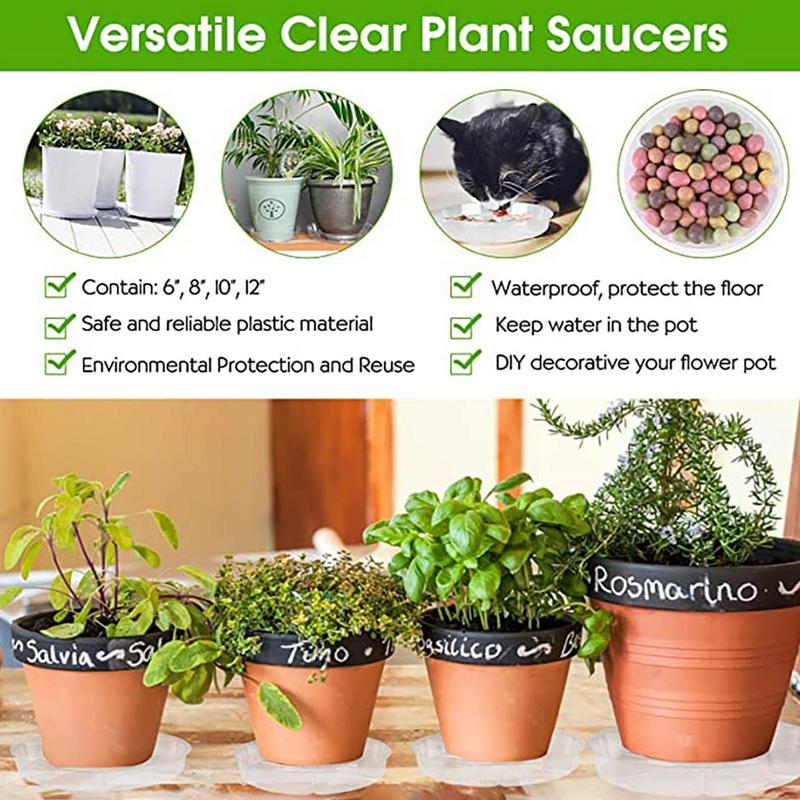 5pcs 6/8/10 Inch Clear Plastic Plant Saucers Flower Pot Drip Trays Gardening Maintenance Supplies