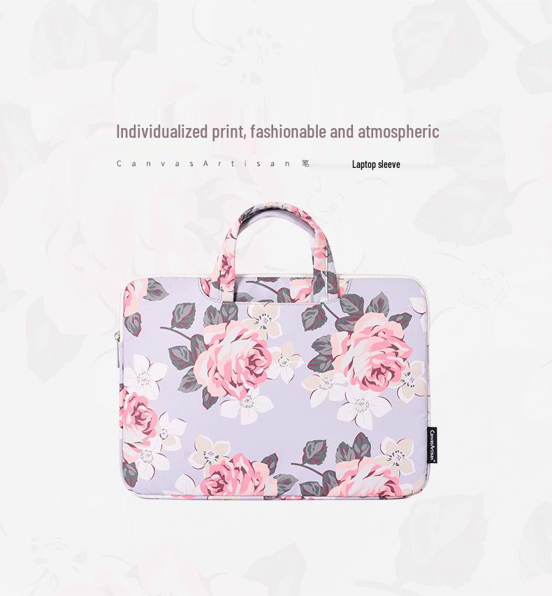 Laptop-Hülle mit weißem Rosenmuster für HP, Asus, Dell, Microsoft - Handliche Innentasche zur doppelten Verwendung