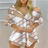 European & American Style Summer Striped V-Neck Button-Up Long-Sleeve Shirt Dress