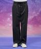 WAIKEI Wide Crack Artificial Leather Banding Pants Gray