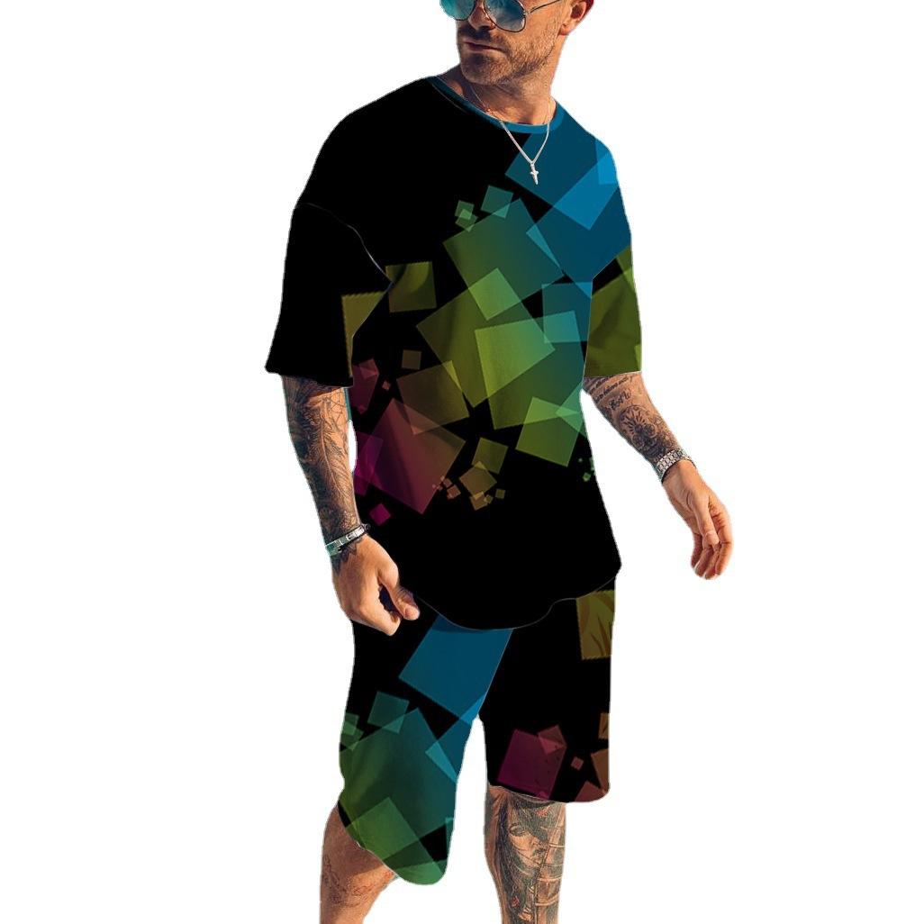 

Летние мужские уличные футболки с 3D цветным принтом и круглым вырезом, модные повседневные комплекты с короткими рукавами и шортами, трендовая спортивная одежда, комплект из 2 предметов L