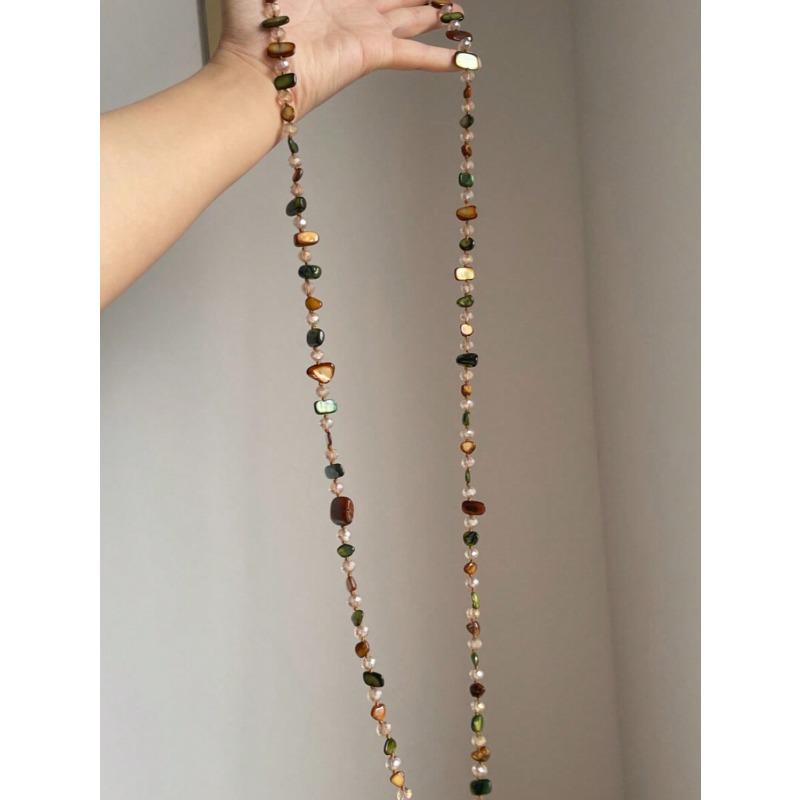 Lady's Retro Necklace, Bohemian Colored Shell Beaded Double-Layer Necklace, Retro Light Luxury Holiday Long Necklace That Can Be Stacked, The Colors O