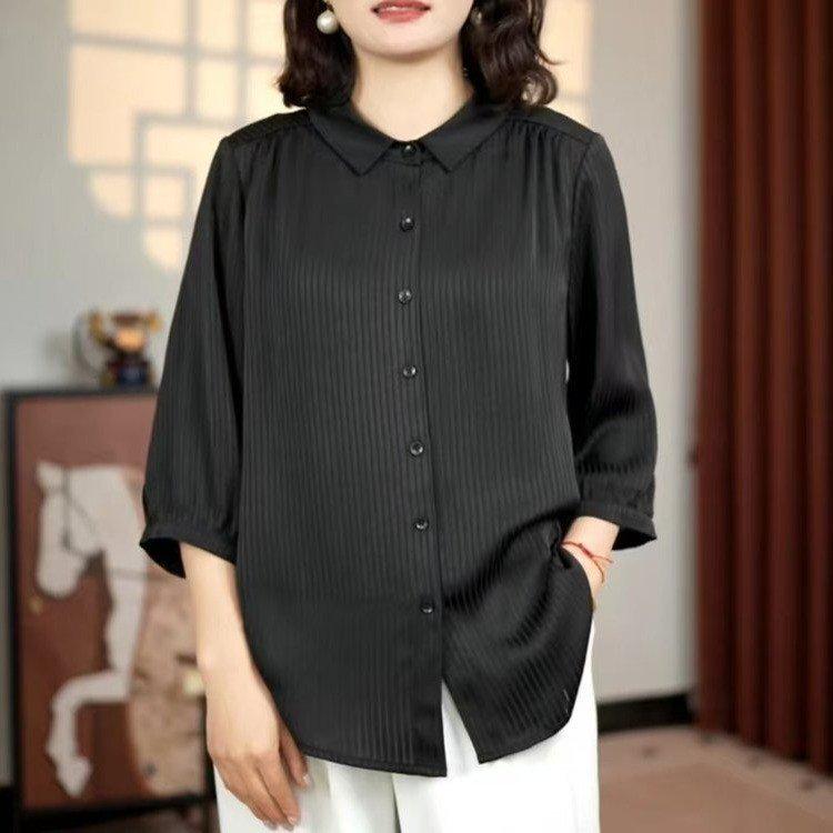 2026 Spring Women's Lapel Stripe Elegant Loose Shirt Top