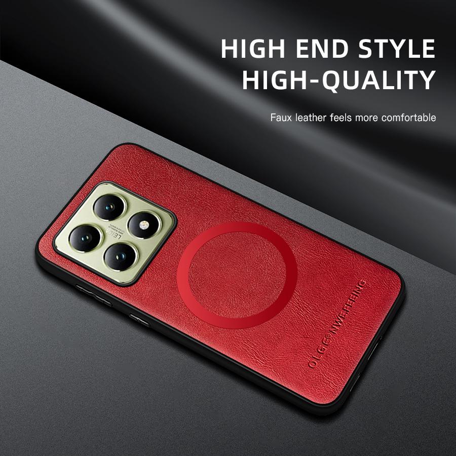 For Xiaomi 14T 14T Pro Fine-Hole PU Cow Pattern Leather Outer Magnetic Ring Soft Edge Anti-Drop Phone Case