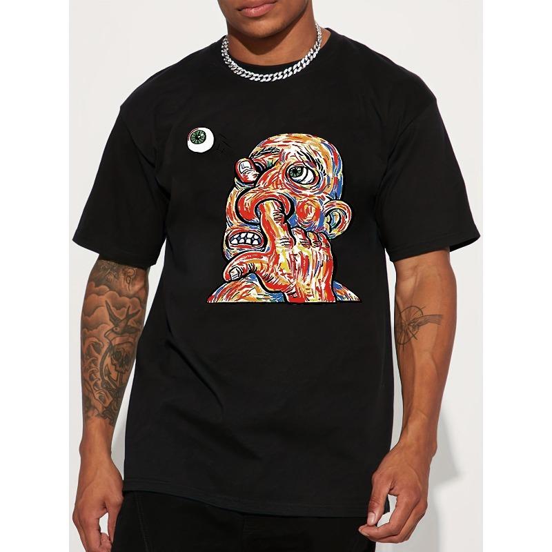 

Funny Face Print Graphic T-Shirt, Casual Summer Wear for Men, High Street Fashion, Crew Neck, Regular Fit, Slight Stretch, Perfect for Men 4XL
