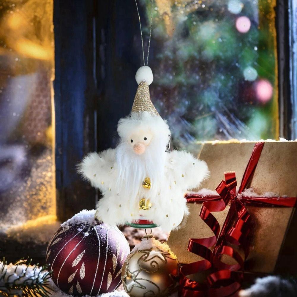 

White Christmas Tree Pendant Plush Christmas Ornament Five-pointed Star Bell Doll Christmas