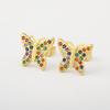 Nidin Hot Sale Rainbow Butterfly Shape Stud Earrings For Women Female Copper Inlaid Colorful Zircon Fashion Cute Ear Jewelry