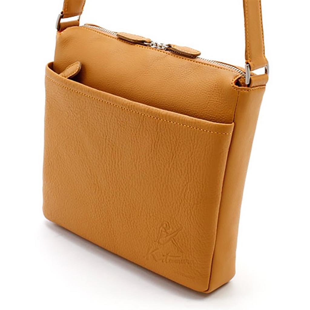 Kitamura Y-1142 Crossbody Shoulder Bag, Camel with Orange Stitching, Brown, 61421
