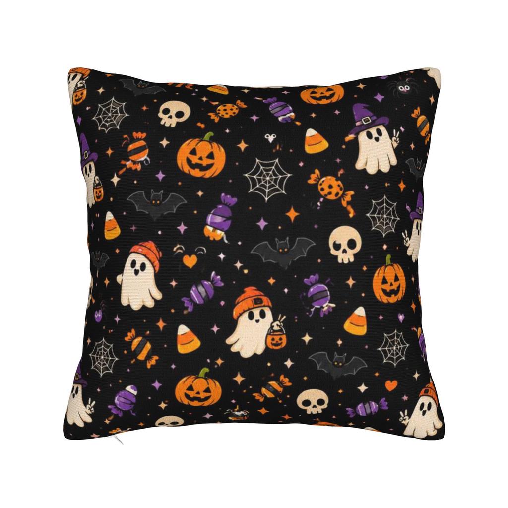 Decorative Pillowcase Halloween Ghost Pumpkin Spooky Trick Or Treat Witch Chair Throw Pillow Case Cover Zipper Multiple Sizes